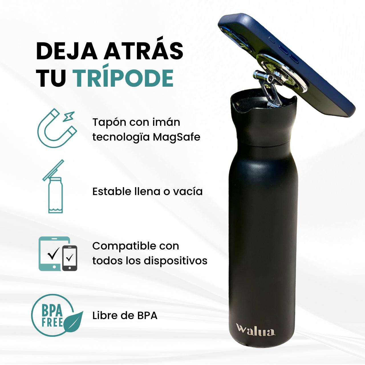Botella con iman para sujetar el movil o telefono